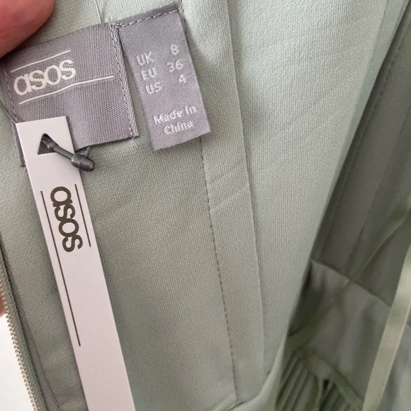 Asos premium lace and pleat Bardot maxi dress sage green NWT 4 - Picture 6 of 12